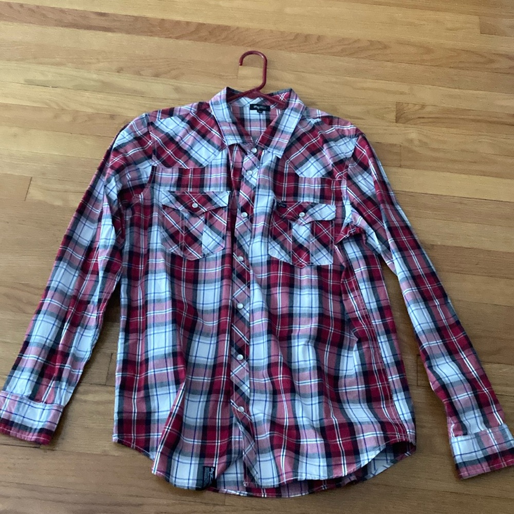 LRG woven button down red dress shirt size large